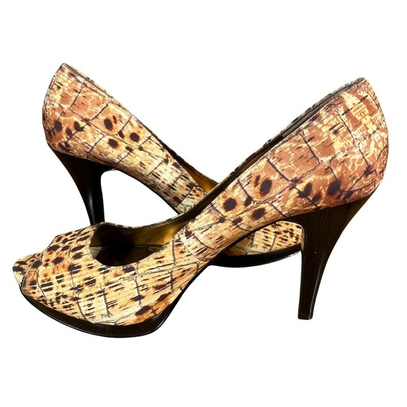 Nine West sz 8 Danee peeptoe leopard croc print platform pumps - Picture 2 of 13